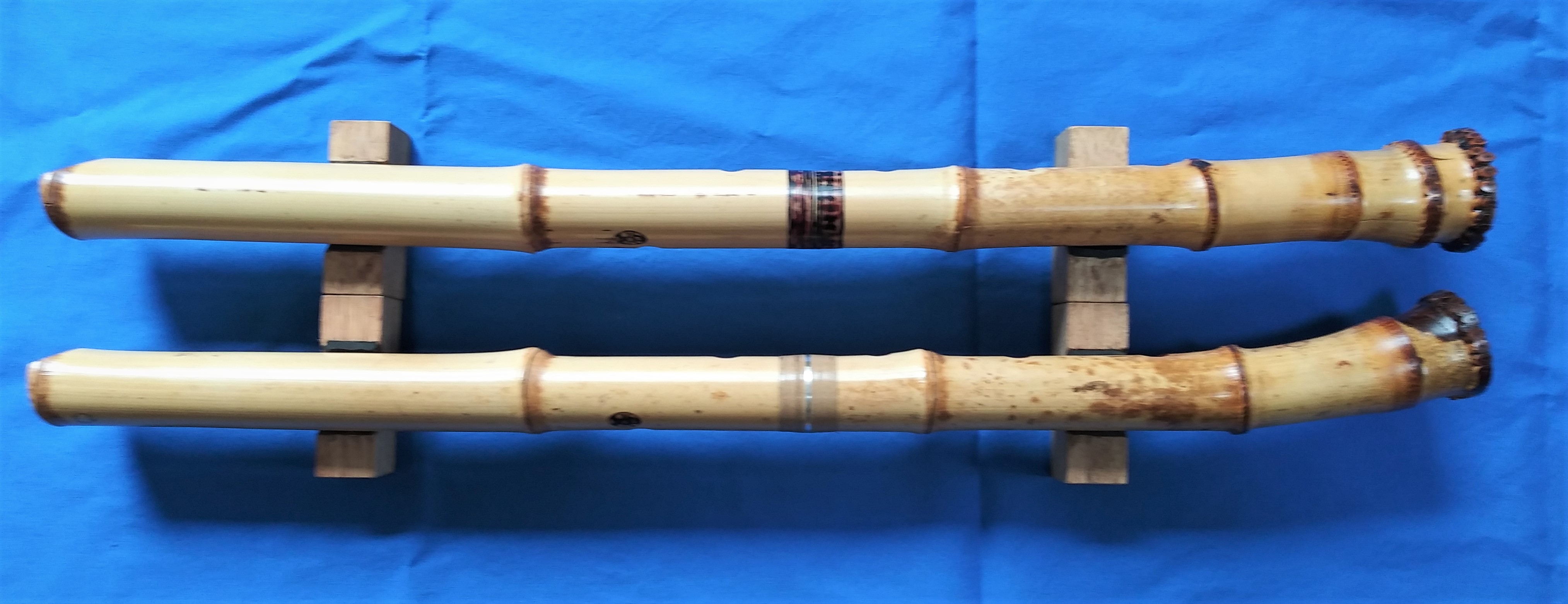 ☆琴古流 尺八 柏水銘 一尺八寸管 約55cm/約250g/上下菅2焼き印/木 